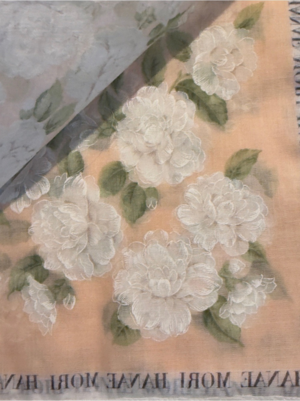 Hanae Mori 2pcs set Floral Handkerchief - Blue & Peach - Picture 5 of 6
